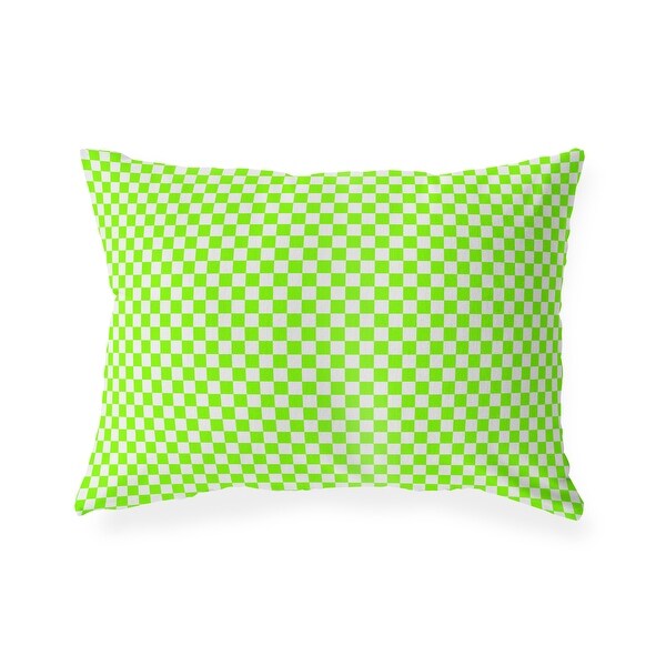 CHECKER BOARD LIME GREEN Indoor Outdoor Lumbar Pillow By Kavka